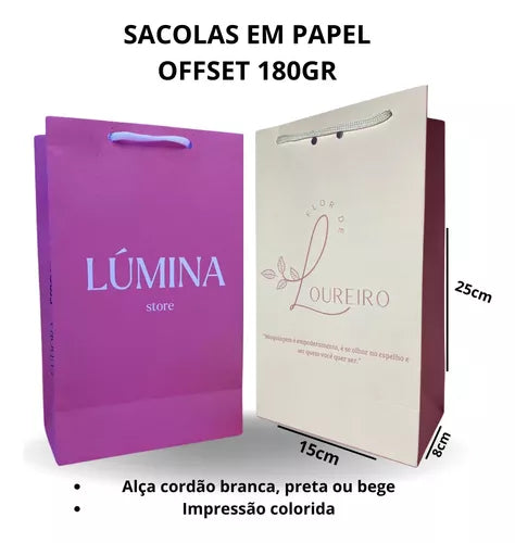 50 Sacolas De Papel Personalizada Com Logo 25x15x8cm