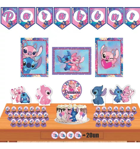 Kit Festa Completa 68pçs Stitch Decoração Aniversário